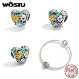 925 Silver Heart Pendant Flower Love Charm Bead for Bracelets Bangles