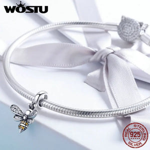 925 Silver Bee Crystal CZ Chain Bead Charms Bracelet Necklace Jewelry FIC821