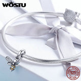 925 Silver Bee Crystal CZ Chain Bead Charms Bracelet Necklace Jewelry FIC821