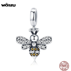 925 Silver Bee Crystal CZ Chain Bead Charms for Bracelet Necklace