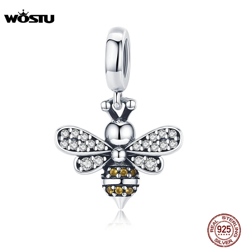 925 Silver Bee Crystal CZ Chain Bead Charms for Bracelet Necklace