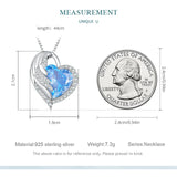 925 Silver Ocean Crystal Heart Charm Necklace Angel Wing Choker
