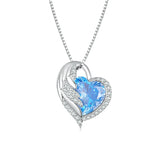 925 Silver Ocean Crystal Heart Charm Necklace Angel Wing Choker