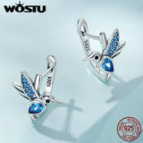 925 Silver Hummingbird Hoop Earrings Crystal Drop Ear Clips Wedding Jewelry