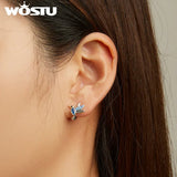 925 Silver Hummingbird Hoop Earrings Crystal Drop Ear Clips Wedding Jewelry