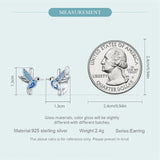 925 Silver Humming Bird Hoop Earrings Crystal Drop Ear Clips