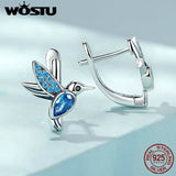 925 Silver Humming Bird Hoop Earrings Crystal Drop Ear Clips