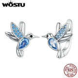 925 Silver Humming Bird Hoop Earrings Crystal Drop Ear Clips