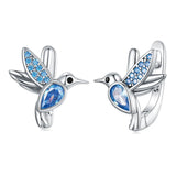 925 Silver Hummingbird Hoop Earrings Crystal Drop Ear Clips Wedding Jewelry