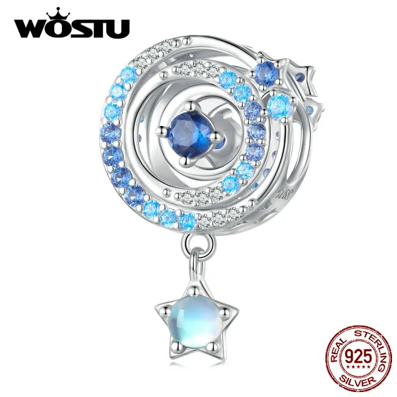 925 Silver Interstellar Bead with Zircons & Moonstone Stars for Women