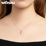 925 Silver Key & Lock Charming Necklace Star Moon Sun Chain Fine Jewelry