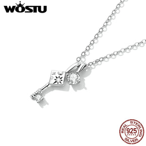 925 Silver Key & Lock Charming Necklace Star Moon Sun Chain Fine Jewelry