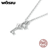 925 Silver Key & Lock Charming Necklace Star Moon Sun Chain Fine Jewelry