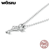 925 Silver Key & Lock Charming Necklace Star Moon Sun Chain Fine Jewelry