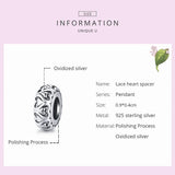 925 Silver Heart Spacer Pendant Silicone Charm Beads for Bracelet DIY Jewelry