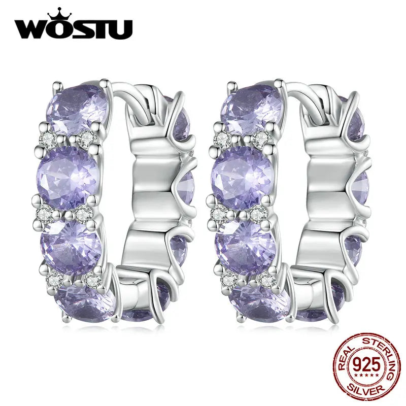 925 Silver Lavender Zircon Ear Clips Elegant Hoops for Women