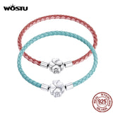 925 Silver Lucky 4-Leaf Leather Bracelet For Women