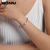925 Silver Lucky 4-Leaf Leather Bracelet For Women
