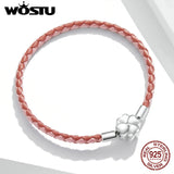925 Silver Lucky 4-Leaf Leather Bracelet For Women
