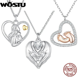925 Silver Love Footprint Necklace Heart Pendant Chain for Women