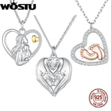 925 Silver Love Footprint Necklace Heart Pendant Chain for Women