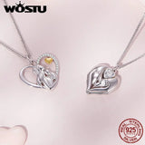 925 Silver Love Footprint Necklace Heart Pendant Chain for Women