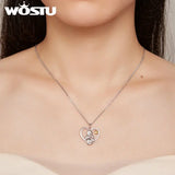 925 Silver Love Footprint Necklace Heart Pendant Chain for Women