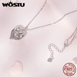 925 Silver Love Footprint Necklace Heart Pendant Chain for Women