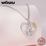 925 Silver Love Footprint Necklace Heart Pendant Chain for Women