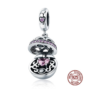 925 Silver Love Beads Pink CZ Charm Pendant for Bracelet Necklace CQC689