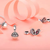 925 Silver Love Beads Pink CZ Charm Pendant for Bracelet Necklace CQC689
