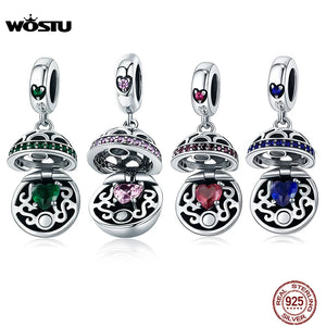 925 Silver Love Beads Pink CZ Charm Pendant for Bracelet Necklace CQC689