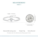 925 Silver Heart Charm Bracelet CZ Bling Bangle Wedding Party Gift