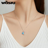 925 Silver Heart Necklace Paw Zircon Long Chain Link CTN225