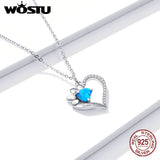 925 Silver Heart Necklace Paw Zircon Long Chain Link CTN225