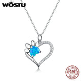 925 Silver Heart Necklace Paw Zircon Long Chain Link CTN225