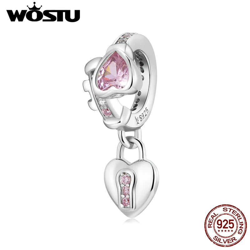 925 Silver Love Lock Pendant Charm Bead for DIY Jewelry Making