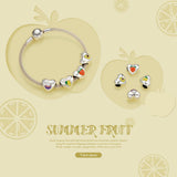 925 Silver Fruit Charm Heart Bead Bracelet DIY Jewelry