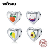 925 Silver Fruit Charm Heart Bead Bracelet DIY Jewelry