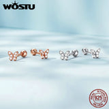 925 Silver Butterfly Stud Earrings Clear CZ Rose Mini Ear Studs