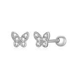 925 Silver Butterfly Stud Earrings Clear CZ Rose Mini Ear Studs