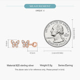 925 Silver Butterfly Stud Earrings Clear CZ Rose Mini Ear Studs