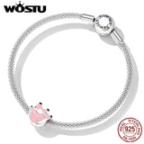 925 Silver Pink Pet Paw Charms Beads Women Bracelet Bangle Jewelry