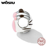925 Silver Pink Pet Paw Charms Beads Women Bracelet Bangle Jewelry