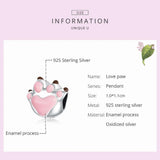 925 Silver Pink Pet Paw Charms Beads Women Bracelet Bangle Jewelry