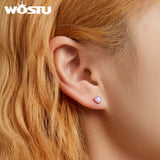 925 Silver Heart Pink Opal Stud Earrings Women Jewelry Gift