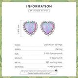 925 Silver Heart Pink Opal Stud Earrings Women Jewelry Gift