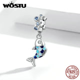 925 Silver Rainbow Bubble Fish Charm Beads DIY Necklace Bracelet Gift SCC2049