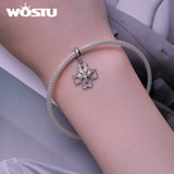 925 Silver Lucky Clover Grass Pendant Butterfly Leaves Charm