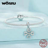 925 Silver Lucky Clover Grass Pendant Butterfly Leaves Charm